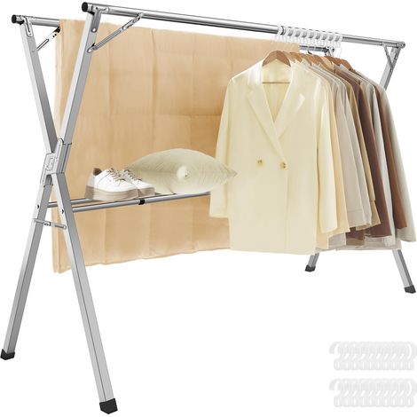 Étendoir à Linge Pliable, Séchoir à Linge sur Pied, Robuste, en Acier Inoxydable, pour Intérieur et Extérieur, Gris Tourterelle, Extensible de 143 à 238 cm LLR903E01 (1/5)