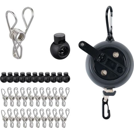 Corde à Linge Rétractable 10 M, Corde à Linge Rétractable Portable avec Manivelle 10 Boucles et 20 Pinces, Clotheslines D'extérieur (1/5)