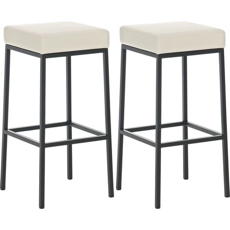 Set di 2 sgabelli bar con poggiapiedi dal design semplice, altezza 80 cm, seduta in PVC crema, supporto in metallo nero 100004364