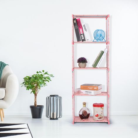 Mehrstöckiges, stehendes Bücherregal, Aufbewahrungsregal, Organizer für Wohnzimmer und Schlafzimmer, Kirschmuster (1/5)