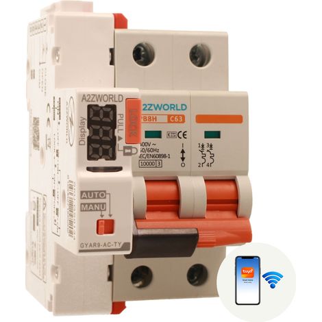 MCB Interruttore Magnetotermico WIFI Con Riarmo Automatico, Curva C 2P 3M 10000A AC 400V PB8H, Disponibili 10A 16A 20A 25A 32A 40A 50A 60A (C63A) (1/3)