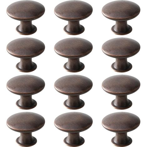 Tiradores redondos de estilo retro para puertas de cajones, armarios y alacenas (12 unidades, bronce rojo). (1/5)