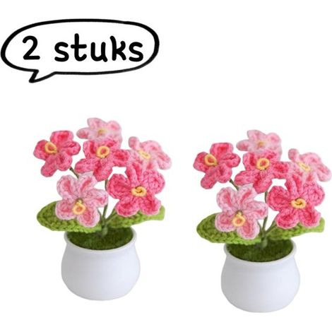 Set decorativo da 2 pezzi: Pianta in vaso già pronta, lavorata a mano a maglia Fiori artificiali lavorati a maglia per la decorazione della casa Bouquet/regalo all'uncinetto con fiori artificiali (1/5)