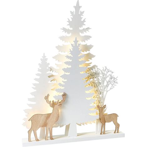 Figurine Décorative LED en MDF en Forme de Forêt avec Rennes Accessoire Lumineux Blanc Gisselan (1/5)