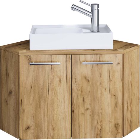 Ebuy24 – Lavabo d'angle en 2 parties 42x50x50 – Armoire avec lavabo en céramique – 2 portes tournantes – Pour espaces réduits (1/3)