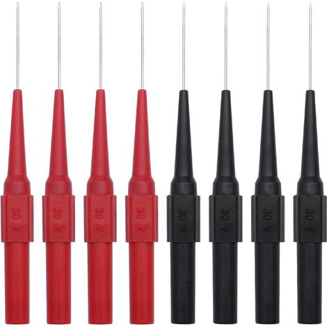 8 Pièces Sondes de Test de Multimètre avec Embout Pointu en Acier Inoxydable 0,7 x 20mm Aiguille de Perçage d’Isolement pour Multimètres Laboratoires Électriciens Professionals - Noir et Rouge (1/5)