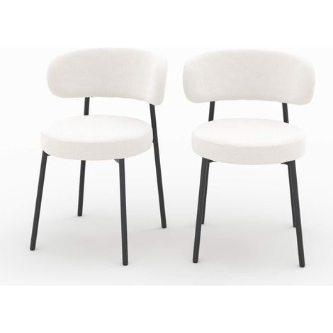 Lot de 2 chaises en tissu bouclé blanc cassé et pieds noirs - MAËLIE
