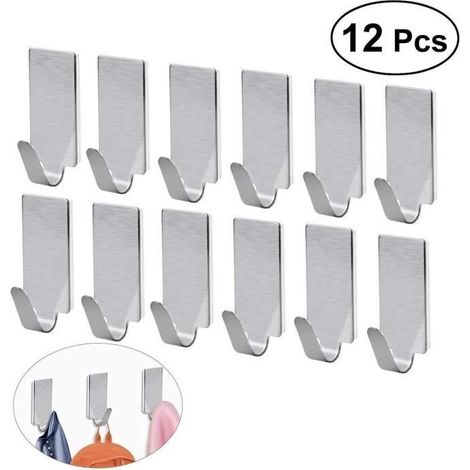 12x crochet fixation murale 1mm crochet serviette adhésif salle de bain crochet Acier Inox (1/4)