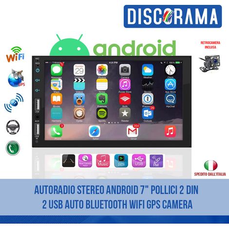 DISCORAMA® - AUTORADIO STEREO ANDROID 7″ POLLICI 2 DIN 2 USB, AUTORADIO ANDROID 2GB RAM 32GB ROM AUTO BLUETOOTH WIFI GPS CAMERA