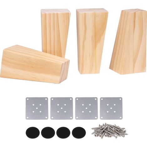 Ensemble de 4 pieds de meubles trapézoïdaux en pin, pieds de table, accessoires de canapé, 4,72 pouces. (1/5)