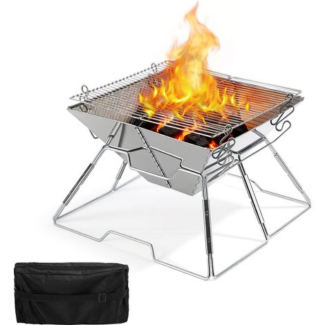 Randaco Barbacoa plegable para exteriores de acero inoxidable resistente al calor, portátil, para acampada, con bolsa de transporte, 31 x 31 x 21 cm