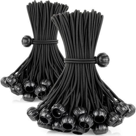 100 tendeurs à boule 15,2 cm noirs, tendeurs de bâche pour tente, bâche protection extérieure fixation fiable plein air (1/4)