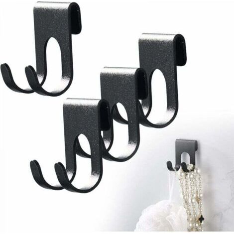 FENOPLASTICAEnsemble de quatre crochets adhésifs noirs pour rasoir, crochets pour serviettes, en acier inoxydable, sans perçage, pouvant servir de support pour rasoir ou de crochet pour porte-serviett (1/4)