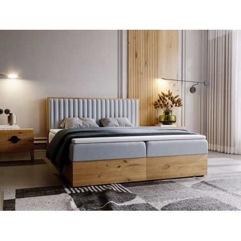 Lit continental Forest avec rangement 180 x 200 double, en bois, gris clair (1/5)