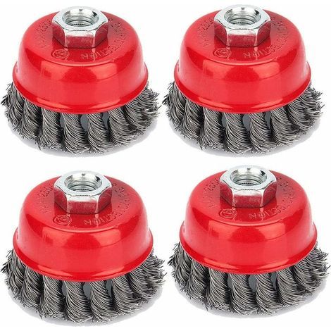 Set mit 4 konischen Bürsten, Schleifbürsten, Drahtbürste, Topfbürste, Schleifbürsten für Winkelschleifer, Korrosionsentfernung, Ø 75 mm, M142 (1/5)