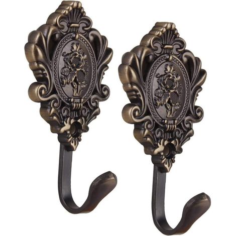 Schlafzimmerhaken, dekorativer Wandhaken, Schlafzimmerhaken, Vintage-Bronzehaken, 2 Stück Vintage-Duschvorhanghalter aus Zinklegierung (Bronze)