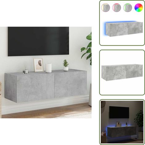 TV-Wandschrank mit LED-Leuchten Betongrau 100x35x31 cm - TV Schrank - Holzschrank - Regal - Wandregal - Living Room Möbel (1/5)