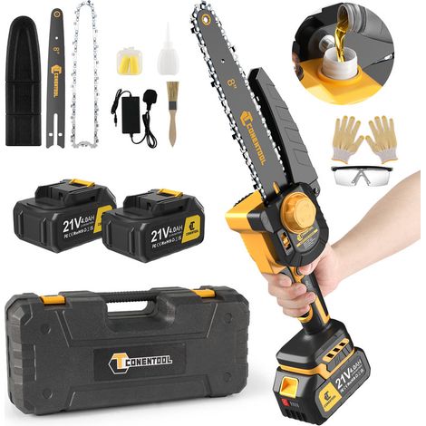 CONENTOOL Tronçonneuse à batterie, Tronçonneuse 8 pouces, 4000mAh, 2 batteries, MINI Tronçonneuse sans fil avec Moteur Sans Balais, 2 chaînes, 2 barres de guidage de chaîne (1/5)