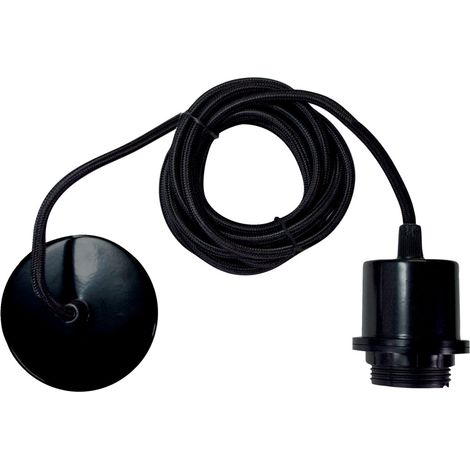 Monture suspension luminaire métal noire, câble tissu, équipée d'une douille E27 pour abat jour, 60W maxi - Tibelec