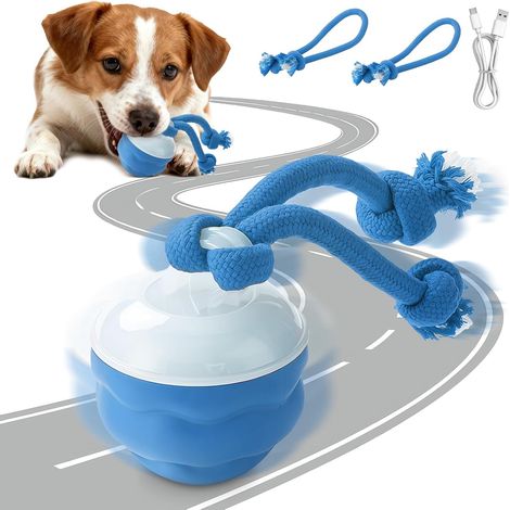Pelota interactiva para perros, pelota inteligente recargable para perros, juguete interactivo para perros con dos cuerdas para masticar, 3 velocidades ajustables para perros pequeños (azul) (1/5)