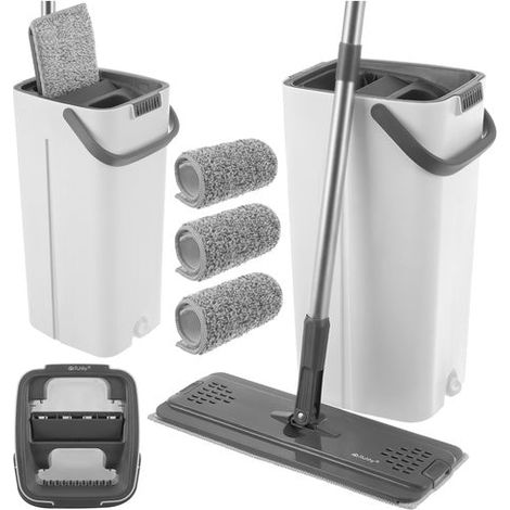 Flachwischer mit 8,5-Liter-Doppelkammer-Eimer und 3 Pads