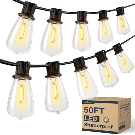 Guirlande lumineuse extérieure 50FT étanche, 27 ampoules vintage ST38 incassables 2700K, connectable pour jardin terrasse balcon (1/5)