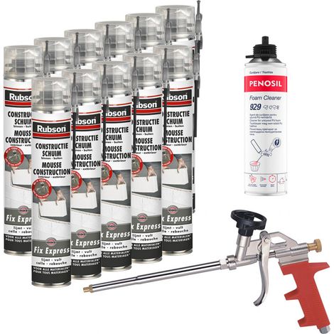 RUBSON Pack 11 Mousses construction 750ml Fix Express + Nettoyant FoamCleaner 929 500ml Penosil + Pistolet