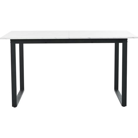Ausziehbarer Esstisch 140/180x80x75 cm MDF Weiß in Marmoroptik mit Metallbeinen (1/5)