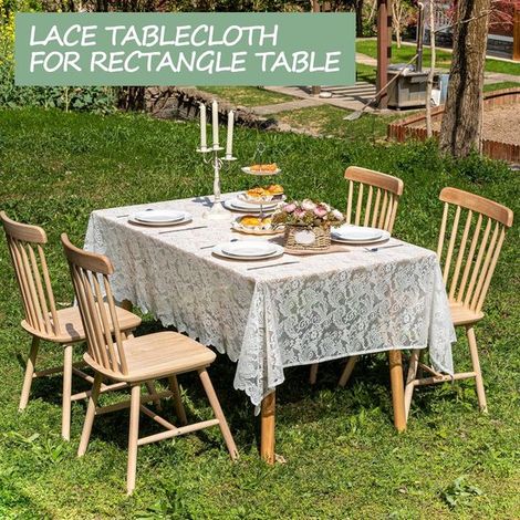Tovaglia rettangolare in pizzo bianco, 150 cm x 200 cm, con ricamo di un fiore a coda di fenice, adatta per feste all'aperto, ricevimenti, cene, baby shower, tea party, decorazioni per la casa e altre (1/4)