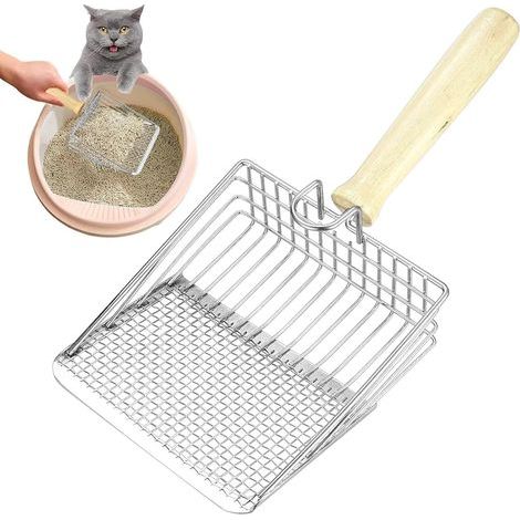1 - Pelle à Litière - Métal Galvanisé - Tamis Fin et Manche en Bois - Nettoyage Efficace pour Chat Chien Lapin - Argent - 28x13x5cm (1/5)