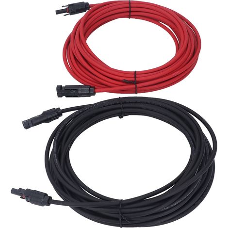 2 câbles d'extension pour panneaux solaires 12AWG 4 mm², noir et rouge, avec connecteurs mâle et femelle, 1000 V CC, 10 m / 32,8 pi (1/5)