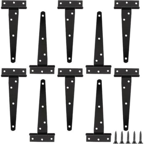 10 Pcs Charnières en T 6 Pouces, Charniere Porte Lourde en T, Charnières de Portes en T avec 70 Vis, Charnières Porte Robuste pour Portes, Fenêtres Clôture, Abris de Jardin, Antirouille