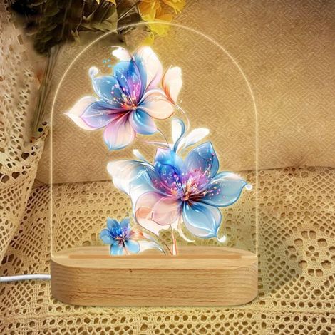 Veilleuse en forme d'arc avec fleurs doubles bleu-rose Lampe LED 7 couleurs Décoration chambre bébé Cadeau naissance (1/5)