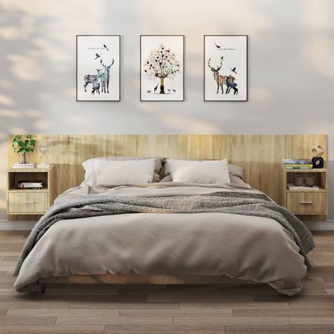 Tables de chevet murales 2 pcs-Lot de 2 Table de nuit suspendue Chêne sonoma 208658 (1/5)