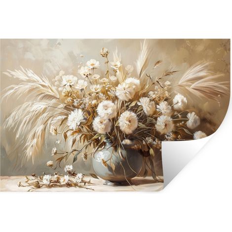 STICKER MURAL Fleurs - Vase - Nature morte - Beige 120x80 cm (1/5)