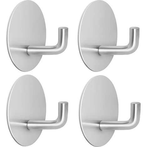Crochet de salle de bain, crochet porte-serviettes, crochet de cuisine, autocollant, fond rond, lot de 4 (argent) (1/5)
