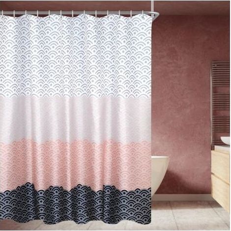Rideau de douche 180 x 200 cm, motif fleur, ourlet lesté, textile anti-moisissure, imperméable, lavable, en polyester avec œillets et 12 anneaux pour salle de bain, baignoire (1/5)