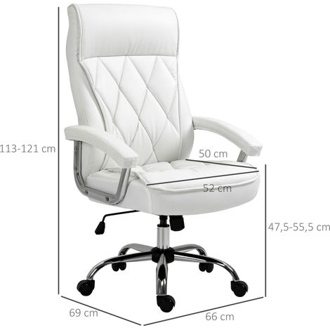 Fauteuil de travail confortable en cuir synthétique blanc, inclinable et rotatif, avec réglage de hauteur, idéal pour le bureau et le télétravail. (1/5)