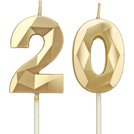 Bougies Anniversaire Chiffre 20 Doré - Lot de 2 - Cire Paraffine - Décoration Gâteau Mariage Fête - 11,5cm (1/5)
