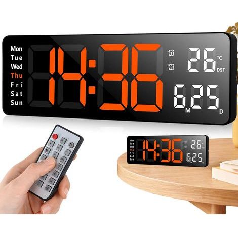 Horloge Murale LED - 1 pièce, Horloge Murale LED 13 Pouces Orange - Télécommande (1/5)