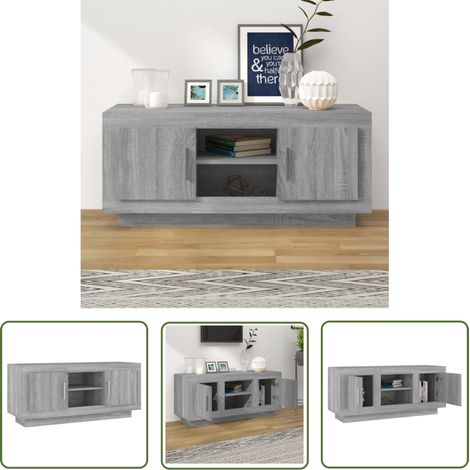 The Living Store TV-Schrank Grau Sonoma 102x35x45 cm Holzwerkstoff - TV-Schrank - Holzwerkstoff - Grau Sonoma - Wohnraumgestaltung - Regal (1/5)