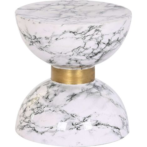 Table d'appoint marbre blanc élégante et moderne - Marbre blanc avec garniture dorée (1/3)