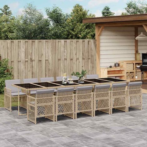 13-tlg. Garten-Essgruppe mit Kissen Beige Poly Rattan (1/5)