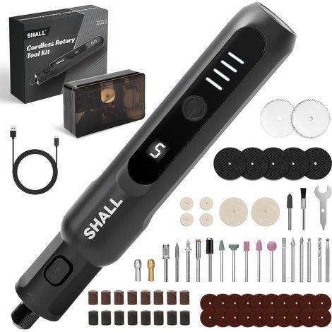 Outil rotatif sans fil 3,7 V, 20 000 tr/min, 5 vitesses, rechargeable par USB, livré avec 70 accessoires et une lumière LED, outils rotatifs multifonctions, pour le ponçage et le polissage. (1/5)