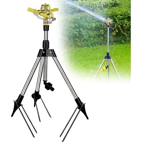 BAUSATZ 1 x Outdoor Garden Lawn Water Sprinkler with Zinc Alloy Sprinkler Head 360 Degree Rotating Tripod Adjustable Garden Sprinkler (1/5)