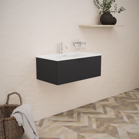 Inda - Meuble de salle de bain L.80 avec vasque noir brillant/mat (1/5)