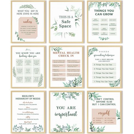 Lot de 9 affiches de motivation pour la santé mentale, décoration murale pour salle de classe pour la maison, le bureau, 20,3 x 25,4 cm (style feuille) (1/5)