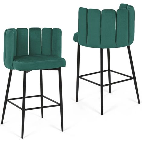 Lot de 2 tabourets de bar design en velours vert DEBBY (1/5)