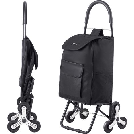 VEVOR Chariot de Courses Pliable, 36 L, Chariot Monte Escalier deEpicerie avec 6 Roues, Sac de Rangement en Tissu Oxford, pour Shopping, Bureau, Demenagement, Transport, Exterieur, Blanchisserie, Noir