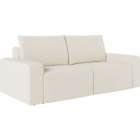 Canapé droit fixe 2 places ROMANE en tissu Easy Clean antitache - Beige (1/5)